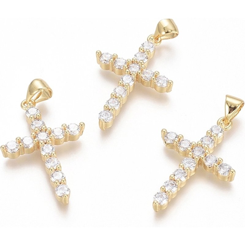 Pendentif Croix en Zirconia Cubique Transparent Micro Pave en Laiton, Doré — Breloques et pendentifs