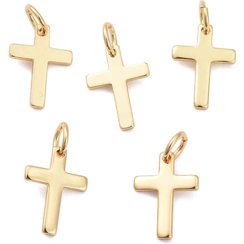Pendentif Croix en Laiton, Plaqué Or 18K, 12.5x9x1mm — Breloques et pendentifs