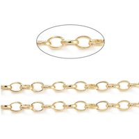 Brass Cable Chains, Soldered, Flat Oval, 18K Gold Plated, 16.4 Feet