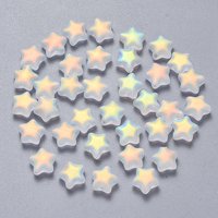 Spray Painted Glass Beads, AB Color Plated, Frosted Star, WhiteSmoke