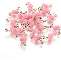 Pendentif en Émail de Laiton, Forme de Flamant Rose, Sans Nickel, Doré 18K — Breloques et pendentifs