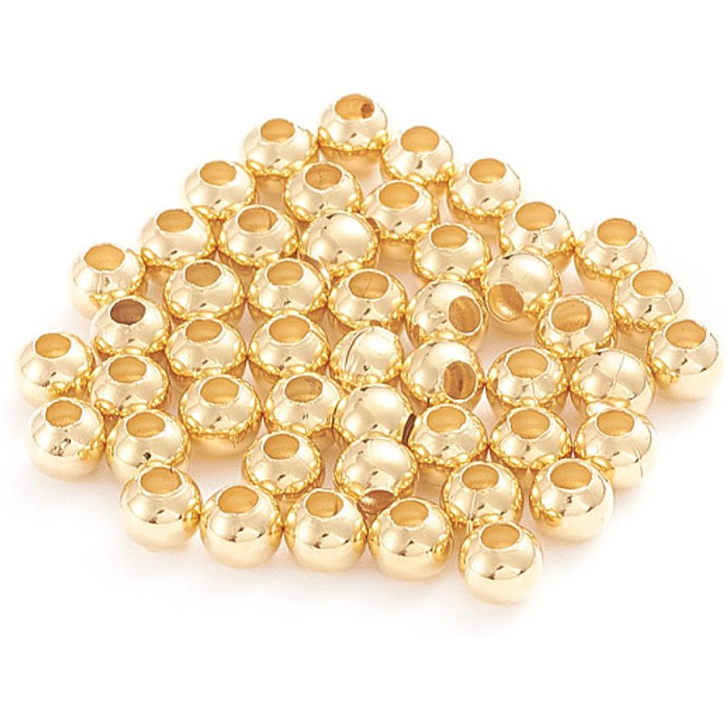 Perles rondes creuses en acier inoxydable 304, plaquées or 18K, 500pcs — Perles à bijoux