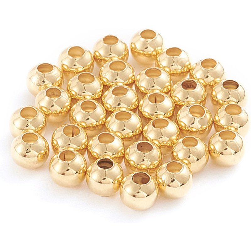 Perles rondes creuses en acier inoxydable 304, dorées, 200pcs — Perles à bijoux
