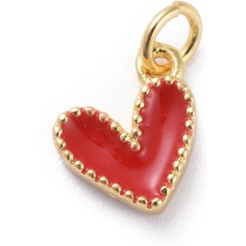 Enamel Heart Charm with Brass Findings, 18k Gold Plated, Red — Charms & Pendants