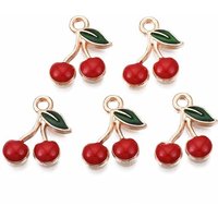 Alloy Enamel Cherry Charm in Light Gold and Red