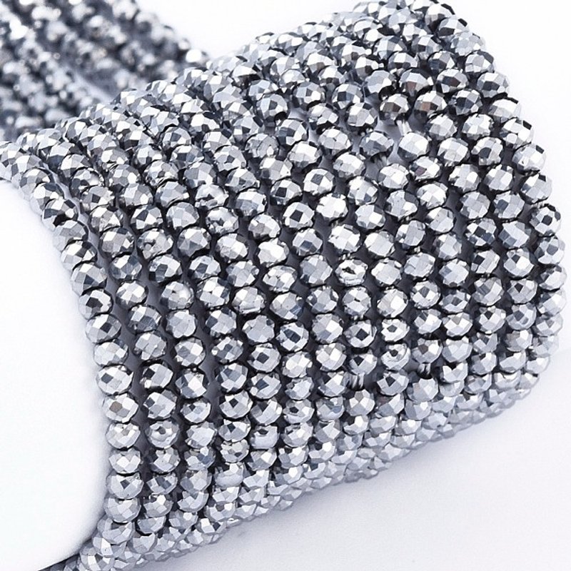 Fils de Perles en Verre Électroplaquées, Rondelle Facettée, Plaqué Platine — Perles à bijoux