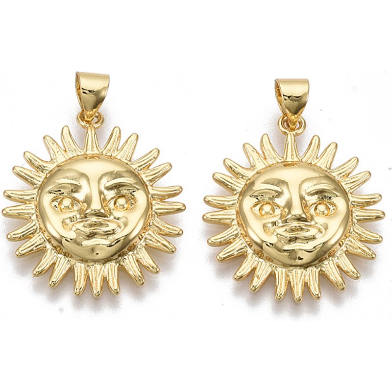 Pendentif Soleil en Laiton, Sans Nickel, Plaqué Or 16K — Breloques et pendentifs