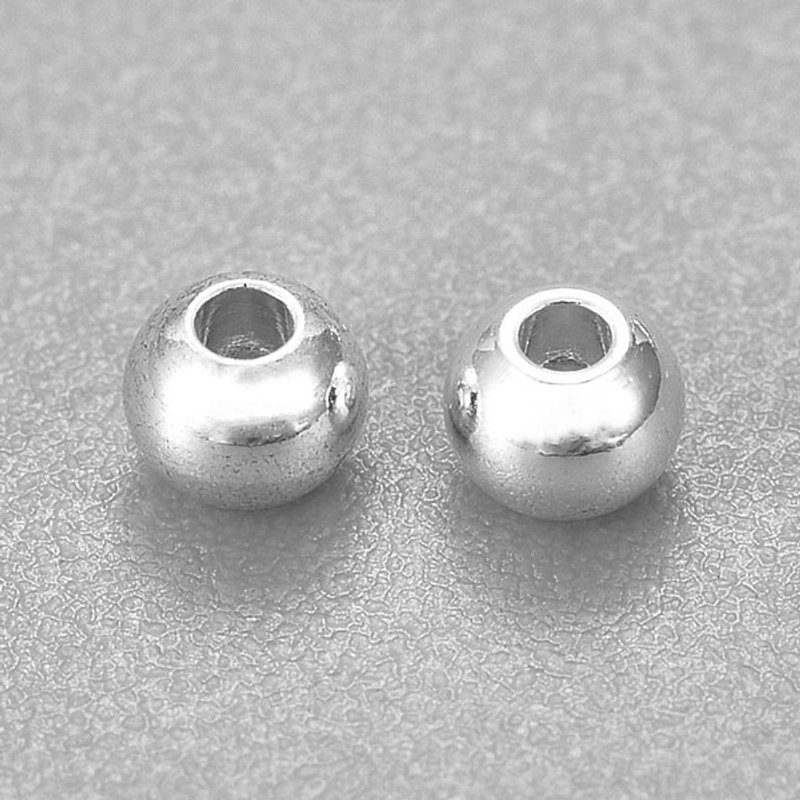 Perles rondes en acier inoxydable 304, argent, 3x2mm, trou 1.2mm — Perles à bijoux