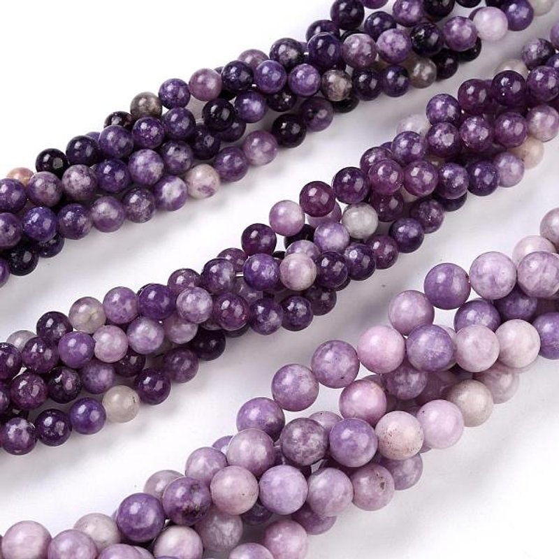 Fils de perles naturelles de lépidolite et mica violet, 8-8.5mm — Perles à bijoux
