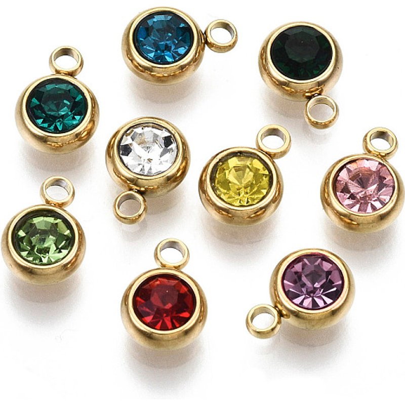 Charms en Acier Inoxydable 201 avec Rhinestones, Plaqué Or — Breloques et pendentifs