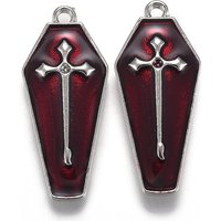 Halloween Theme Red Coffin Pendant with Cross, Alloy Enamel