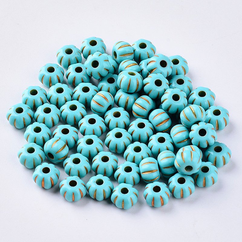 Perles Acryliques avec Enlacement Métallique Doré - Citrouille & Turquoise Foncé — Perles à bijoux