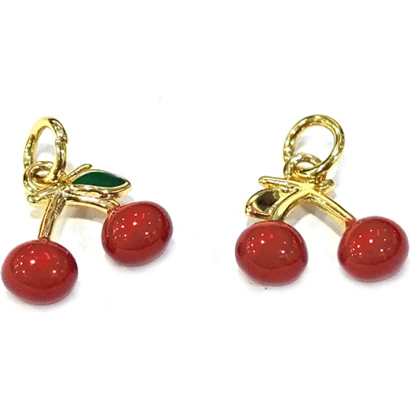 Brass Enamel Cherry Charms, 18K Gold Plated, Red — Charms & Pendants