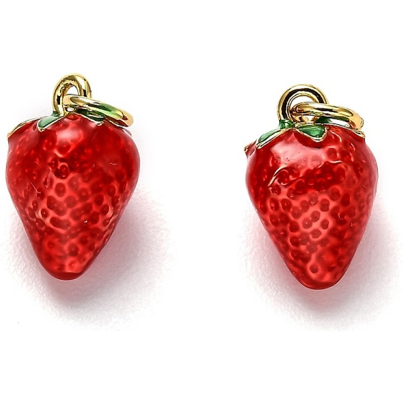 Brass Enamel Strawberry Charm with Jump Ring, 18K Gold Plated — Charms & Pendants