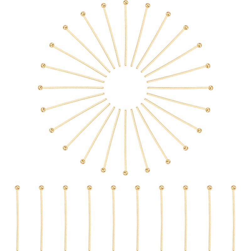 304 Stainless Steel Ball Head Pins, 18K Gold Plated, 25mm — Jewelry Findings
