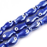 Handmade Porcelain Ceramic Beads Strands, Blue Fish Design — Jewelry Beads