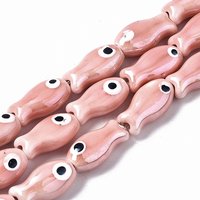 Handmade Porcelain Ceramic Beads Strands, Pink Fish Design — Jewelry Beads