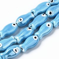 Brins de perles en céramique porcelaine fait main, poisson, bleu Dodger