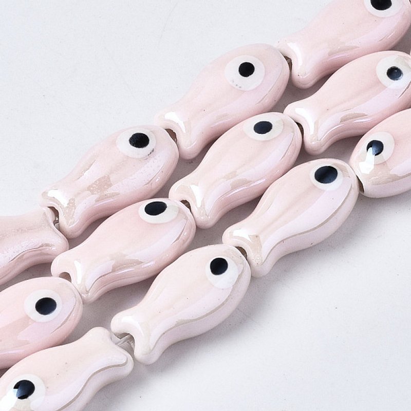 Handmade Porcelain Ceramic Beads Strands, Fish, Lavender Blush — Jewelry Beads