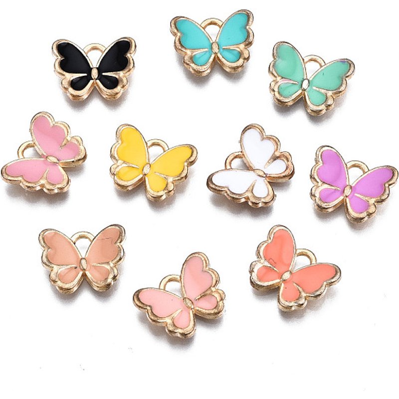 Charm en Émail en Alliage, Papillon en Or Clair et Couleurs Mélangées — Breloques et pendentifs