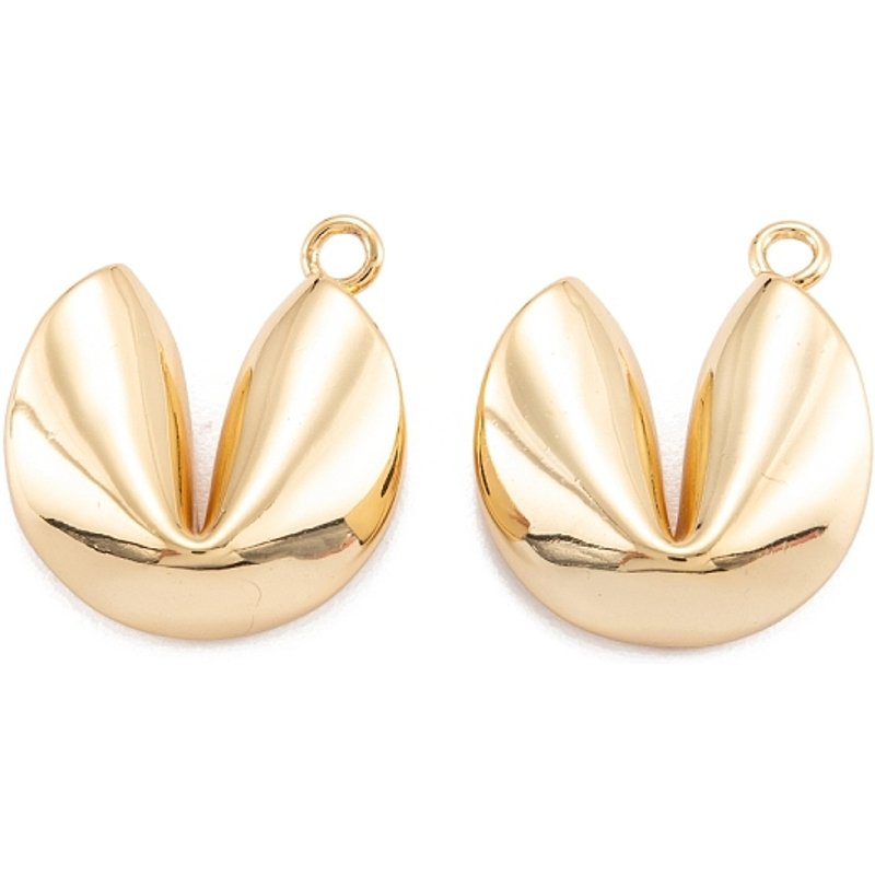 Brass Fortune Cookie Charms, 18K Gold Plated, 17x15x5.5mm — Charms & Pendants