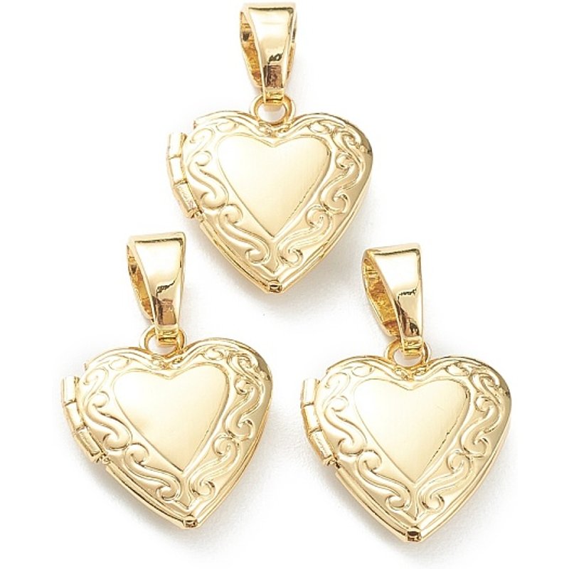 Pendentif Coeur en Laiton, Cadre Photo Plaqué Or 18K — Breloques et pendentifs