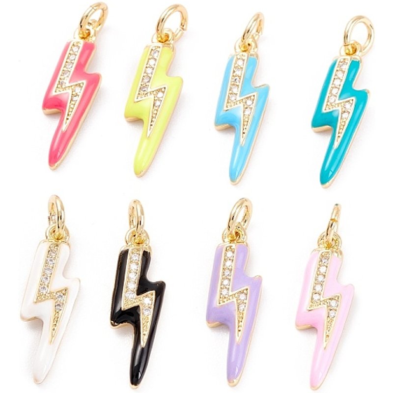 Brass Micro Pave Clear Cubic Zirconia Lightning Bolt Pendant — Charms & Pendants