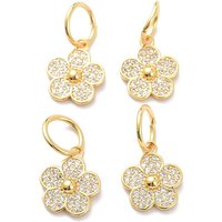 Brass Micro Pave Clear Cubic Zirconia Flower Charm with Jump Ring