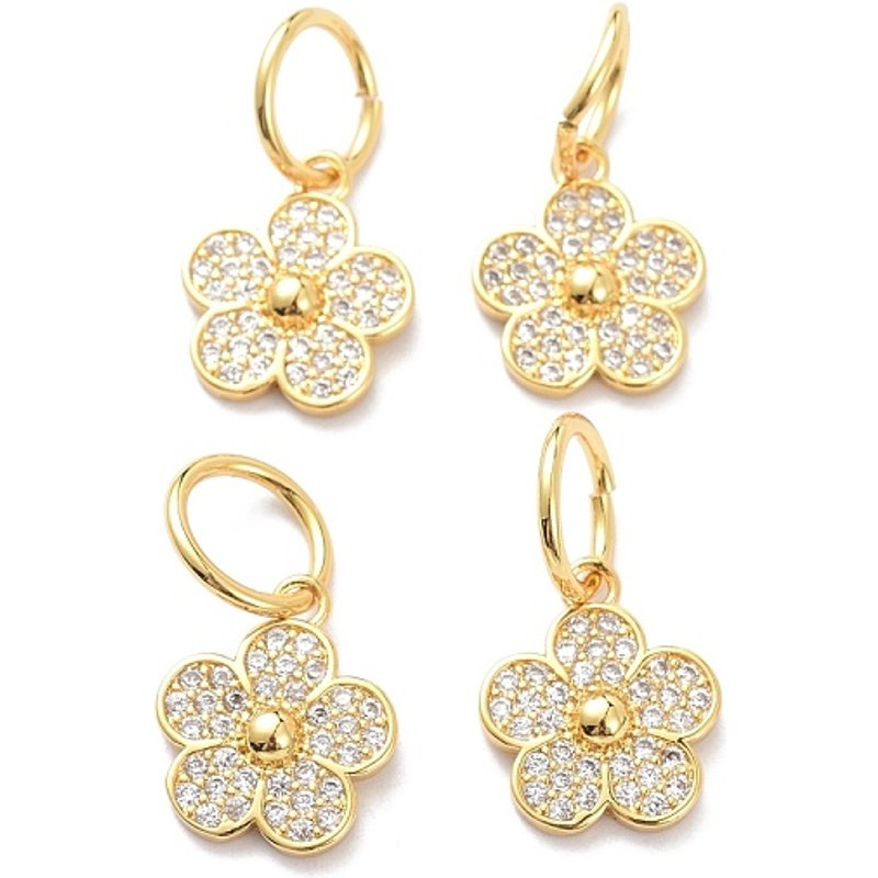 Brass Micro Pave Clear Cubic Zirconia Flower Charm with Jump Ring — Charms & Pendants