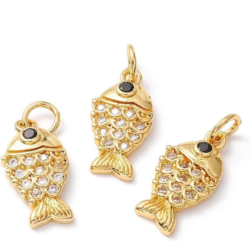 Brass Micro Pave Clear Cubic Zirconia Fish Pendant, Gold — Charms & Pendants