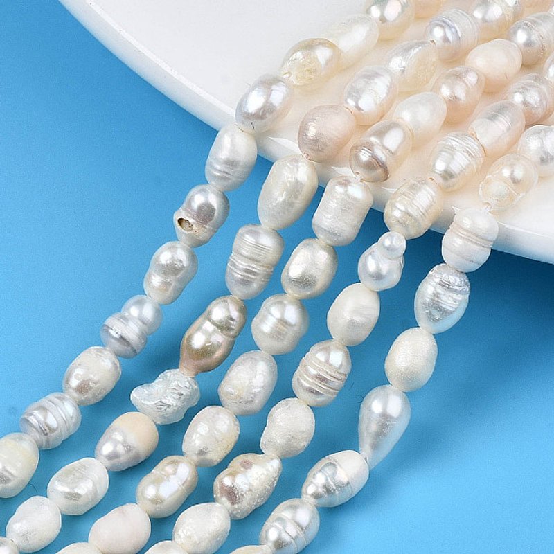 Brins de Perles de Culture d'Eau Douce Naturelles, Riz, Couleur Coquillage — Perles à bijoux