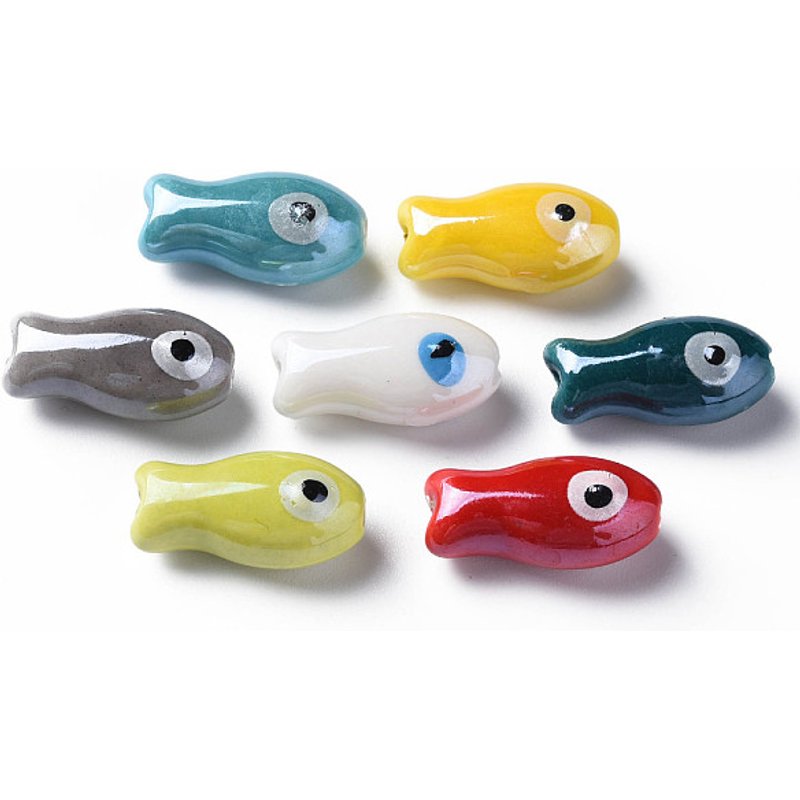 Perles en porcelaine faites à la main, style Famille Rose, poisson, couleurs variées — Perles à bijoux