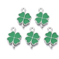 Pendentif en émail en alliage de placage Rack, trèfle vert, 19x13mm — Breloques et pendentifs