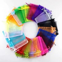 Rectangle Organza Drawstring Bags, Mixed Color, 10x8cm — Jewelry Display & Storage