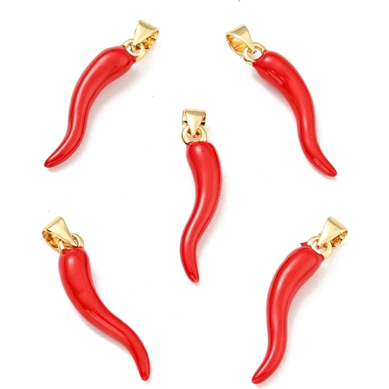 Charms en Émail en Laiton, Corne d'Abondance/Cornicello, Plaqué Or 18K — Breloques et pendentifs