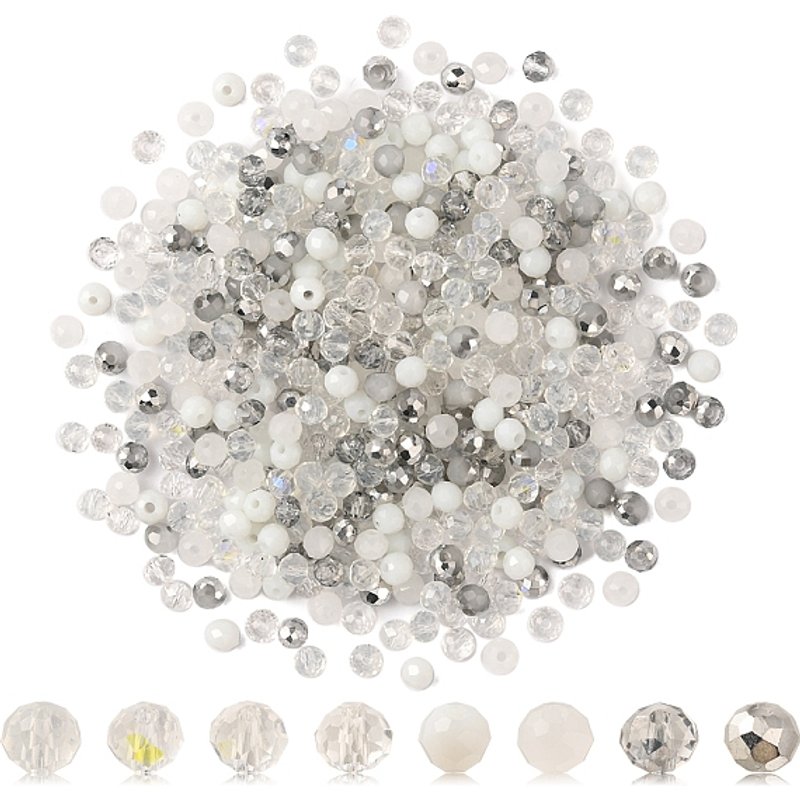 500 Pcs Perles en Verre Opaque Électroplaquées, Rondelle, Blanches, 4x3mm — Perles à bijoux