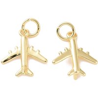 Rack Plating Brass Airplane Charm with Jump Ring, 18K Gold Plated