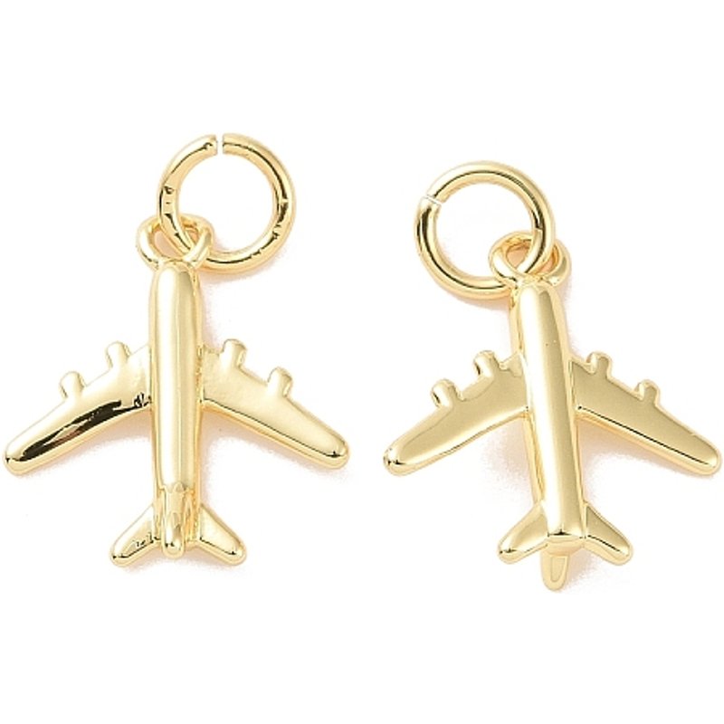 Rack Plating Brass Airplane Charm with Jump Ring, 18K Gold Plated — Charms & Pendants