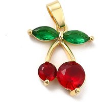 Brass Cubic Zirconia Cherry Charms, 18K Gold Plated — Charms & Pendants