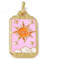 Alloy Enamel Rectangle Tarot Pattern Pendant in Golden and Pearl Pink