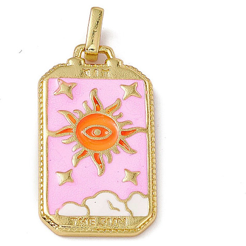Pendentif en Émail en Alliage Rectangle avec Motif Tarot en Or et Rose Perle — Breloques et pendentifs