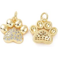 Rack Plating Dog's Paw Print Charm with Jump Ring, 18K Gold Plated