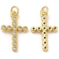 Pendentifs en Zircon Cubique Micro Pave en Laiton, Croix Fleur Plaquée Or 18K — Breloques et pendentifs