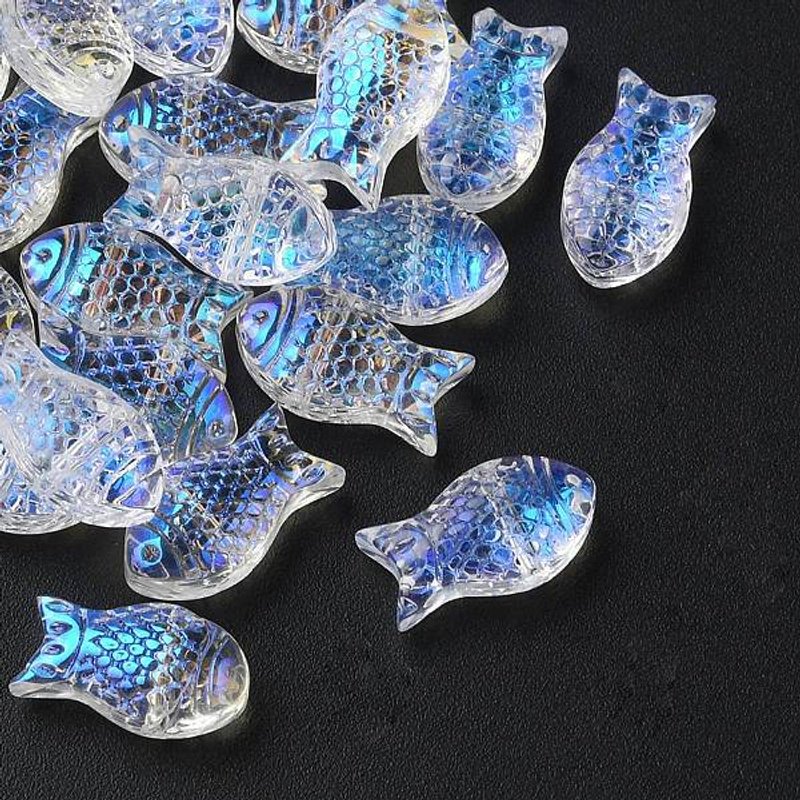35Pcs Perles en Verre Transparentes, Poisson, AB Clair, 15x8x5mm — Perles à bijoux