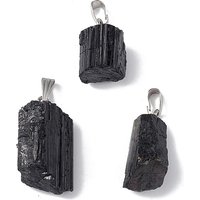 Natural Black Tourmaline Pendants with Stainless Steel Bails — Charms & Pendants