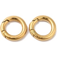 Ion Plating 304 Stainless Steel Spring Gate Ring, 14K Gold Plated — Jewelry Findings