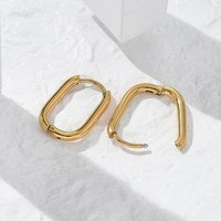 Ion Plating 304 Stainless Steel Oval Hoop Earrings, 18K Gold Plated — Hoop Earrings