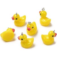 Duck Charms with Platinum Tone Iron Loops, Yellow Opaque Resin Pendants
