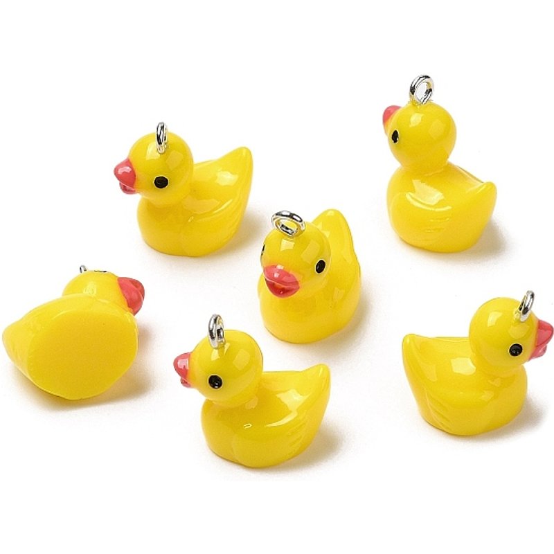 Charms de canard avec boucles en fer ton platine, pendentifs en résine opaque jaune — Breloques et pendentifs
