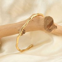 Ion Plating 304 Stainless Steel Cuff Bangles, 18K Gold Plated — Bracelet Women